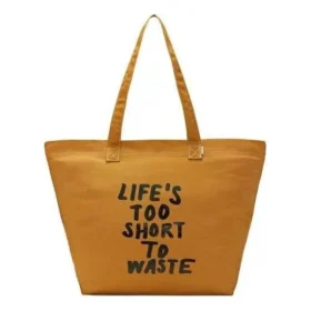Bolso tote de lona «La vida es demasiado corta para desperdiciarla» de Renew «Marrón»