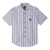 Camisa de manga corta a rayas con botones – Tallas asiáticas «Azul»