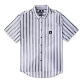 Camisa de manga corta a rayas con botones – Tallas asiáticas «Azul»