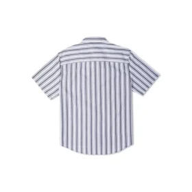 Camisa de manga corta a rayas con botones – Tallas asiáticas «Azul»