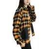 Camisa de manga larga con botones y estampado de cuadros a juego, tallas asiáticas «Amarilla»