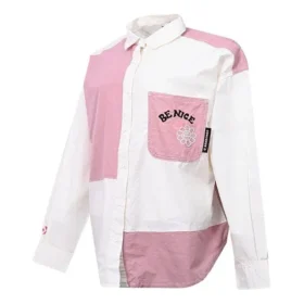 Camisa de manga larga con estampado de flores, logo pequeño y bloques de color, en blanco y rosa