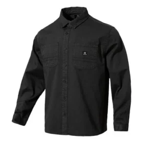 Camisa de sarga de manga larga con botones – Tallas asiáticas «Negro»