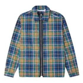 Camisa utilitaria con cremallera frontal y estampado integral, tallas asiáticas «Azul»