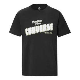 Camiseta casual de manga corta Converse para hombre con estampado de letras sueltas, color negro