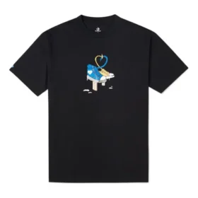 Camiseta casual transpirable de manga corta con estampado Converse para hombre, color negro