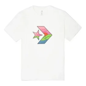 Camiseta de manga corta casual deportiva con estampado de colores contrastantes para hombre de Converse, color blanco