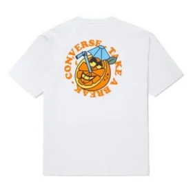 Camiseta de manga corta con cuello redondo holgada y estampado de dibujos animados de Converse para hombre, color blanco