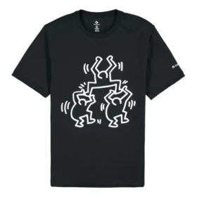 Camiseta de manga corta con cuello redondo y estampado de dibujos animados Converse x Keith Haring para hombre, color negro Camiseta de manga corta con cuello redondo y estampado de dibujos animados Converse x Keith Haring para hombre, color negro