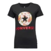 Camiseta de manga corta con estampado de flores, negra