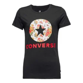 Camiseta de manga corta con estampado de flores, negra Camiseta de manga corta con estampado de flores, negra