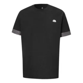 Camiseta de manga corta Converse City para hombre con puños en colores contrastantes, cuello redondo, negro Camiseta de manga corta Converse City para hombre con puños en colores contrastantes, cuello redondo, negro