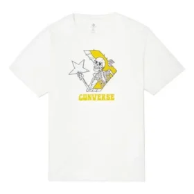 Camiseta de manga corta de cuello redondo de punto con estampado esquelético de Converse para hombre, color blanco Camiseta de manga corta de cuello redondo de punto con estampado esquelético de Converse para hombre, color blanco