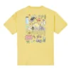 Camiseta de manga corta de cuello redondo holgada y casual para hombre Converse con estampado de dibujos animados y grafitis en la espalda, color dorado