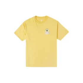 Camiseta de manga corta de cuello redondo holgada y casual para hombre Converse con estampado de dibujos animados y grafitis en la espalda, color dorado Camiseta de manga corta de cuello redondo holgada y casual para hombre Converse con estampado de dibujos animados y grafitis en la espalda, color dorado