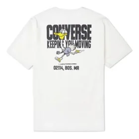 Camiseta deportiva de manga corta con estampado de letras de dibujos animados, color blanco