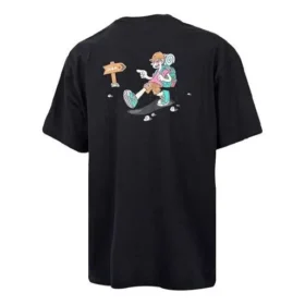 Camiseta deportiva de manga corta transpirable para hombre de Converse con estampado de dibujos animados, color negro