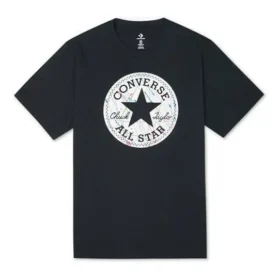 Camiseta deportiva informal de manga corta transpirable de cuello redondo Converse Chuck Pattern para hombre, color negro