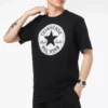 Camiseta deportiva informal de manga corta transpirable de cuello redondo Converse Chuck Pattern para hombre, color negro