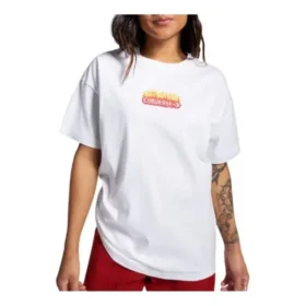 Camiseta oversize con logotipo en llamas Tallas asiáticas «Blanco Rojo»