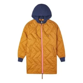 Chaqueta acolchada con capucha de longitud media en colores contrastantes, marrón