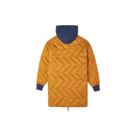 Chaqueta acolchada con capucha de longitud media en colores contrastantes, marrón