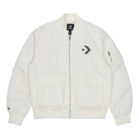 Chaqueta aviador retro deportiva holgada con logotipo SS22, estilo para pareja, color blanco