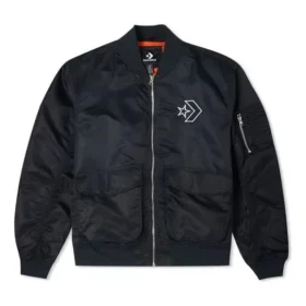 Chaqueta aviador retro deportiva holgada con logotipo SS22, unisex, negra