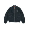 Chaqueta aviador retro deportiva holgada con logotipo SS22, unisex, negra