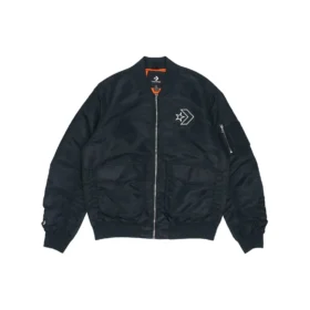 Chaqueta aviador retro deportiva holgada con logotipo SS22, unisex, negra
