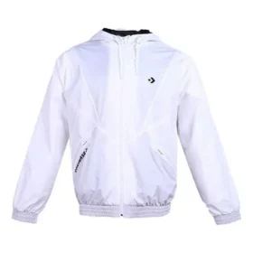 Chaqueta con capucha, cordón y bolsillo con cremallera, color blanco