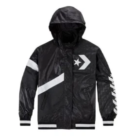 Chaqueta con capucha y logotipo deportiva informal Negra