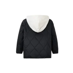 Chaqueta corta de algodón con capucha desmontable y bloques de color. Tallas asiáticas «Negro Blanco»