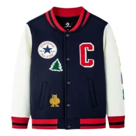 Chaqueta de béisbol bordada con bloques de color Tallas asiáticas «Azul marino, blanco, rojo»