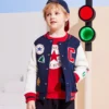 Chaqueta de béisbol bordada con bloques de color Tallas asiáticas «Azul marino, blanco, rojo»