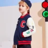 Chaqueta de béisbol bordada con bloques de color Tallas asiáticas «Azul marino, blanco, rojo»