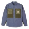 Chaqueta de camisa tejida para hombre Converse Flowers con logo pequeño, estilo retro, con empalmes y colores contrastantes, azul