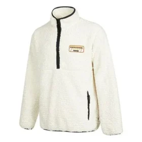 Chaqueta de cuello alto con media cremallera y logo Converse para hombre, de lana de cordero, color blanco cremoso