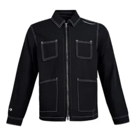 Chaqueta de manga larga tejida con bolsillos Converse para hombre, color negro