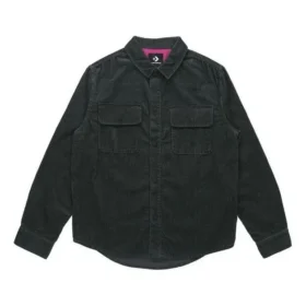 Chaqueta de pana tipo cargo deportiva Converse para hombre, color negro