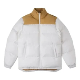 Chaqueta de plumón con bloques de color Tallas asiáticas «Blanco y marrón claro»