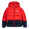 Chaqueta de plumón con capucha y forro polar con insignia del logotipo. Tallas asiáticas «Rojo Negro»