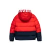 Chaqueta de plumón con capucha y forro polar con insignia del logotipo. Tallas asiáticas «Rojo Negro»