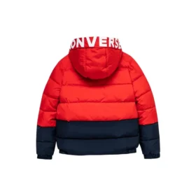Chaqueta de plumón con capucha y forro polar con insignia del logotipo. Tallas asiáticas «Rojo Negro»