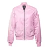 Chaqueta deportiva informal de cuello alto corto rosa cereza