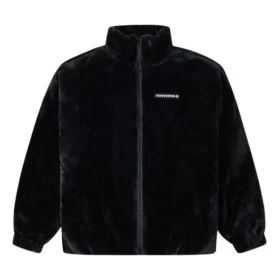Chaqueta holgada con cuello alto, abrigada y con logotipo, estilo para pareja, color negro