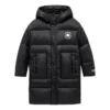 Chaqueta larga con capucha y logotipo, tallas asiáticas «Negro-Blanco»