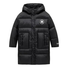 Chaqueta larga con capucha y logotipo, tallas asiáticas «Negro-Blanco»