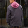 Chaqueta lavada con bolsillo en el pecho, estilo para pareja, negra