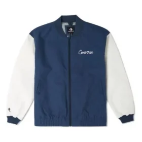 Chaqueta tejida con puntada de cadena, tallas asiáticas «Azul y blanco»